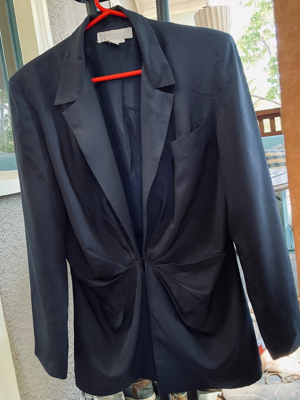 Vintage retro Jane Justin dark navy blue silk Twisted Front Blazer
